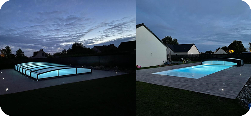 abri de piscine de nuit